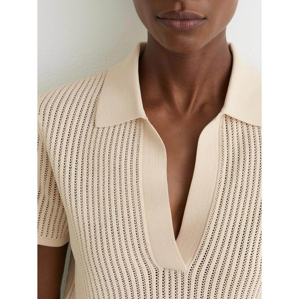REISS Pippa Open-Stitch Knitted Polo Top